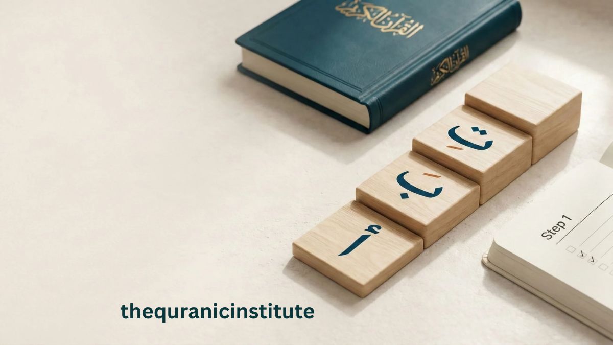 Learning Quran alphabet step by step with Arabic letter blocks and Quran
