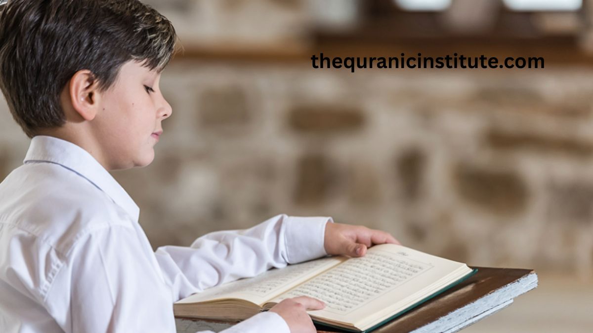 Young student practicing Quran reading from an open Mushaf